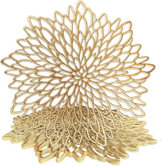 Set di 4 piatti rotondi in oro, lavabili, PVC, resistenti alle abrasioni, termoresistenti, decorazione natalizia, oro, rotondi, per uso domestico, matrimonio, hotel (Ø 38 cm, oro)