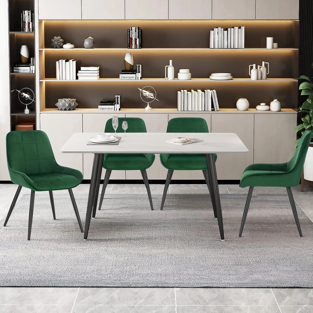 Set di 4 Sedie da Pranzo con Schienale Curvo, Sedie Ergonomiche in Velluto e Metallo, Poltroncina imbottita per Salotto, Ufficio, Camera da Letto, Verde scuro BH331dgn-4