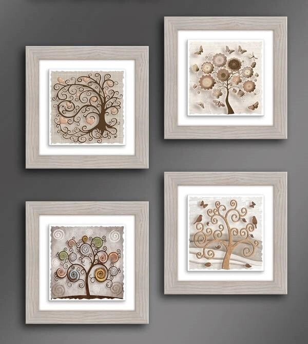 1 Pezzo Quadro da Parete Ceramic Modern Tree Beige 18 x 18 cm 4 Decori