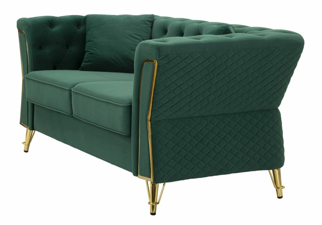 Divano fisso 2 posti Casio, Sofà dritto, Divanetto per salotto, Poltrona matrimoniale, 162x83 h76 cm, Verde e Oro