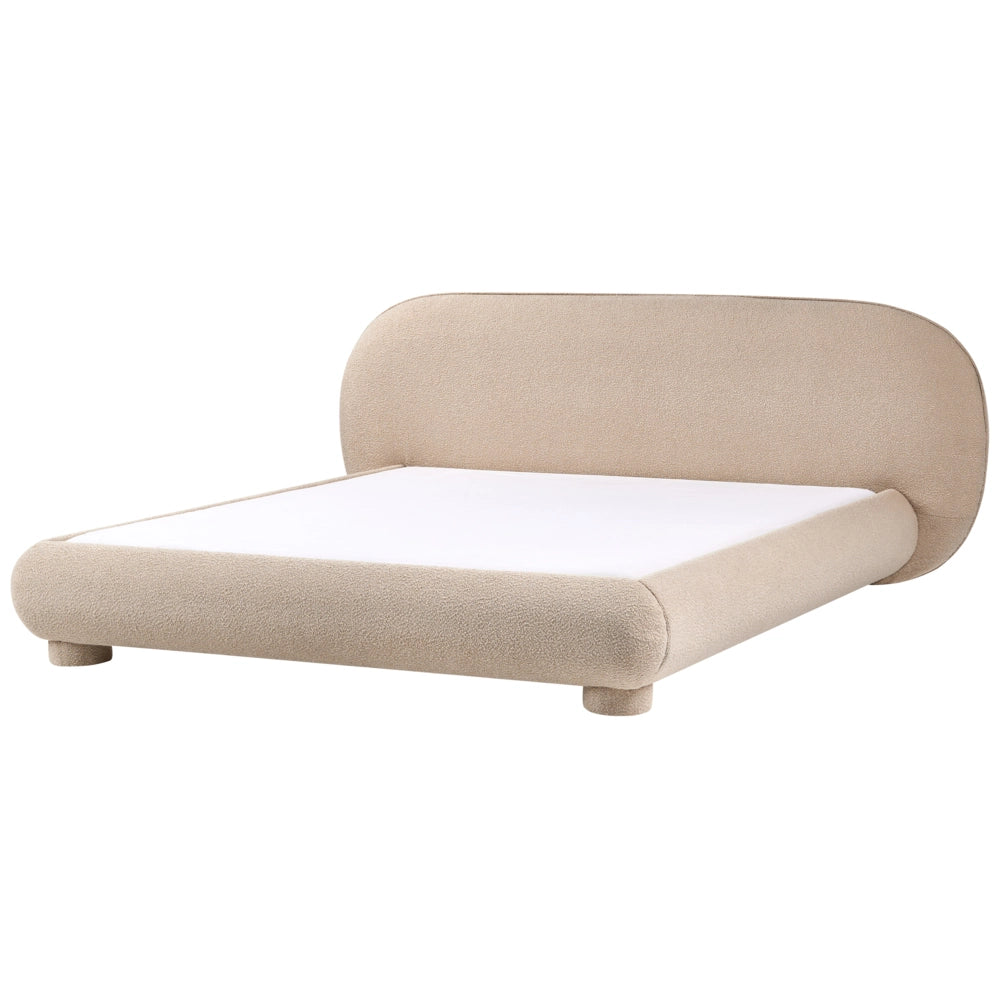 Letto rivestito in bouclé tortora 180 x 200 cm design minimalista retrò camera da letto