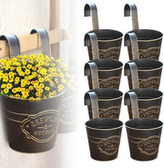 Vaschini a Sospensione Vintage in Metallo - 8 Pezzi per Balcone con Fessura di Drenaggio.