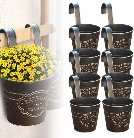 Vaschini a Sospensione Vintage in Metallo - 8 Pezzi per Balcone con Fessura di Drenaggio.