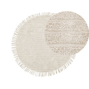 Tappeto rotondo in cotone beige ⌀ 140 cm trapuntato con motivo a frange boho soggiorno camera da letto