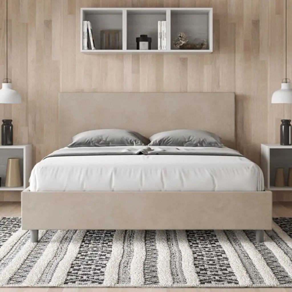 Letto matrimoniale con rete imbottito 160x190 microfibra sabbia Adele