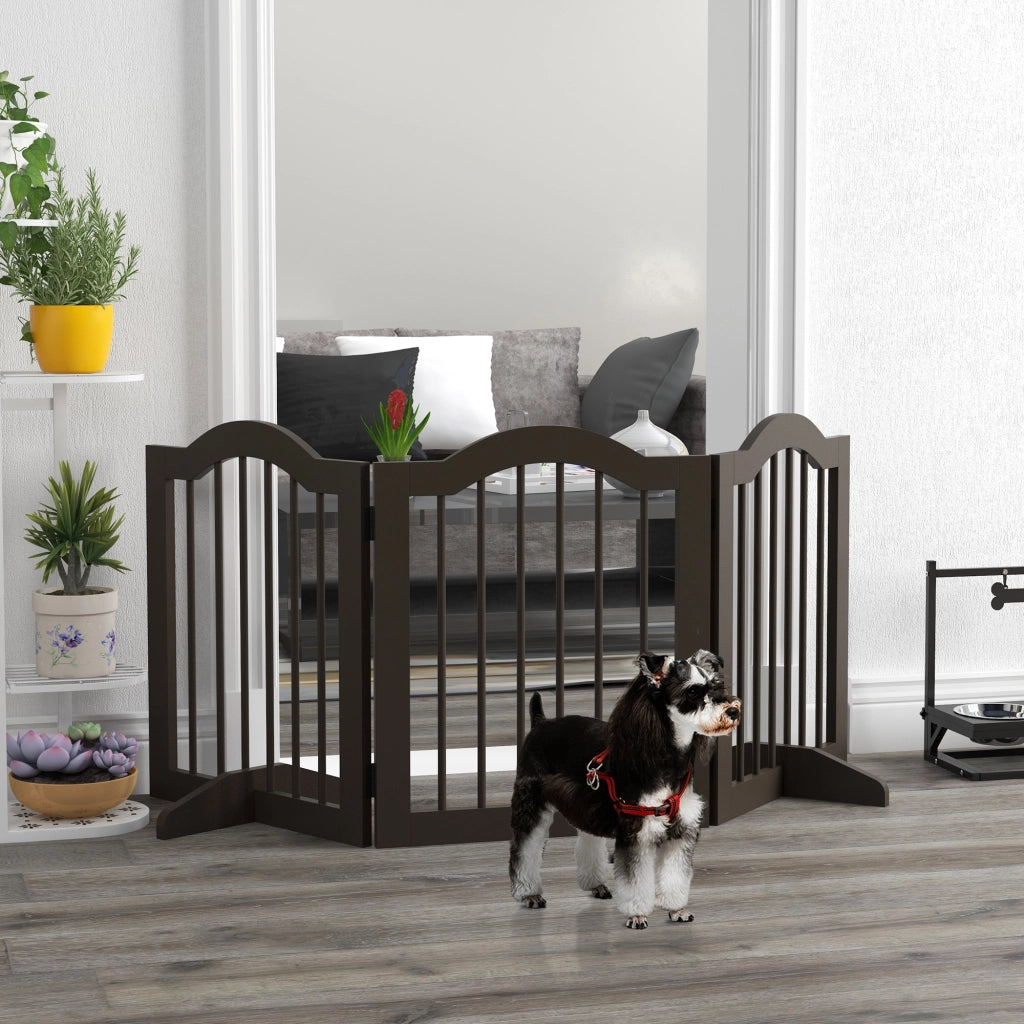 Cancello per cani 3 pannelli pieghevole ¨C Zephmum ¨C Legno massello e MDF marrone 154.5x29.5x61 cm