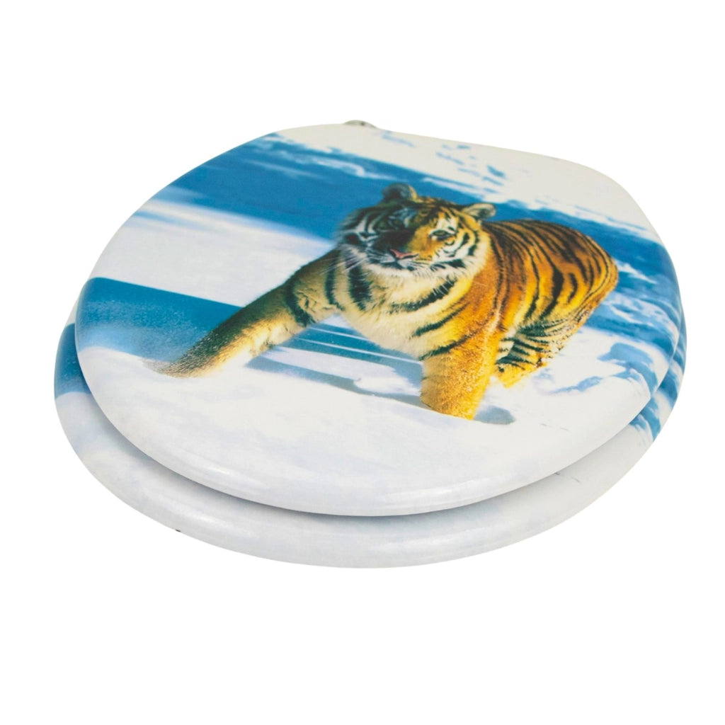 Sedile wc copri vater universale frizionato fantasia in mdf chiusura rallentata *** fantasia tiger, confezione 1