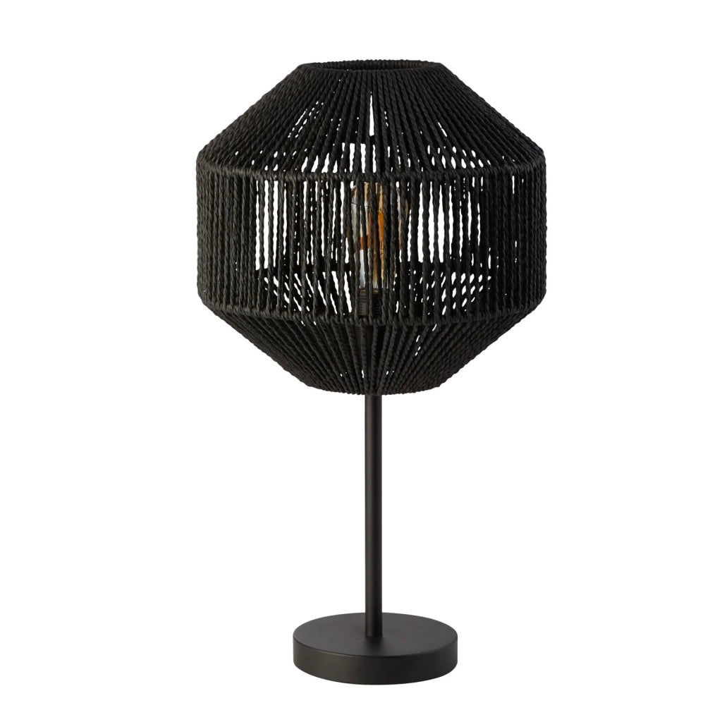 Lampada Da Scrivania Contemporanea Vimini Acciaio Nero Tessuto Bianco 1 Luce E27