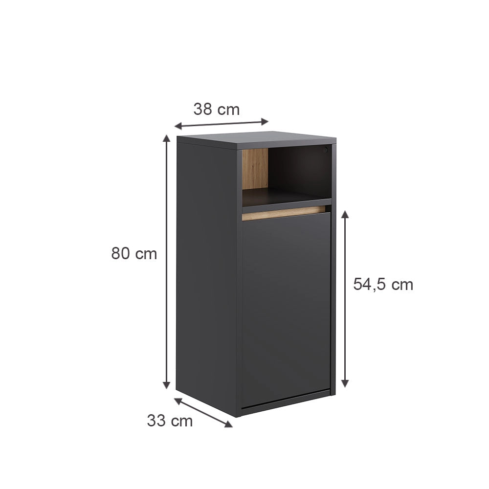 Vicco Mobiletto da bagno Grigio/Artisan 38 x 80 cm con cesto portabiancheria