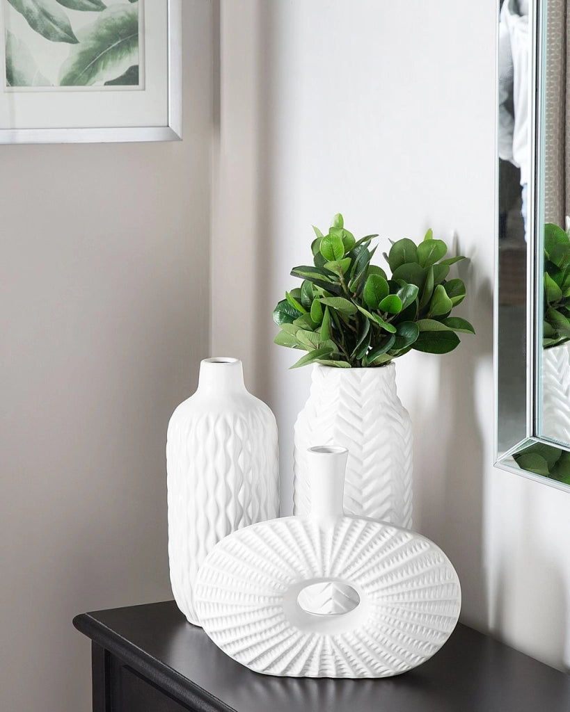 Vaso Fiori gres porcellanato Bianca Rigata Lucida Glamour in stile moderno