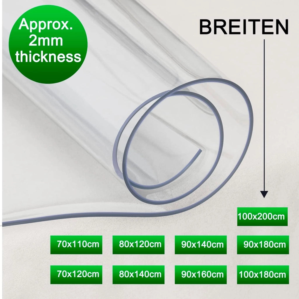 Tovaglia Trasparente in PVC 2 mm, Copritavolo Lavabile Impermeabile Resistente al Calore, Pellicola Protettiva per Tavolo Rettangolare 100x200 cm