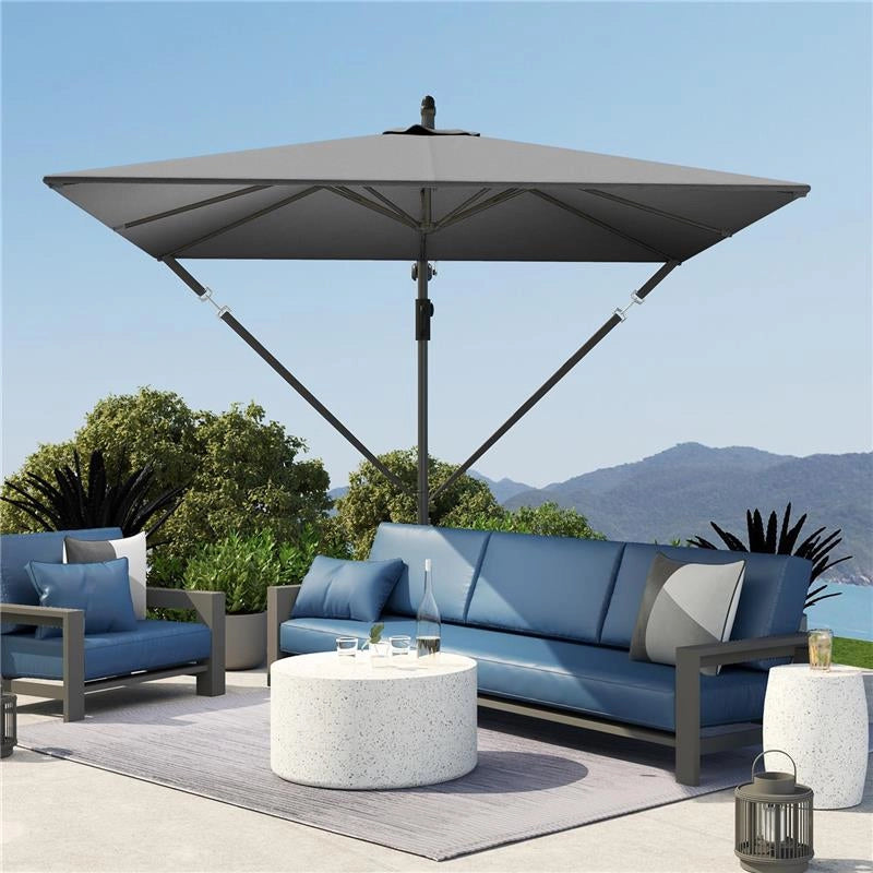OMBRELLONE DA GIARDINO A SBALZO 3X2.5 M CON MANOVELLA INCLINABILE E GIREVOLE CON COPERTURA GRIGIO