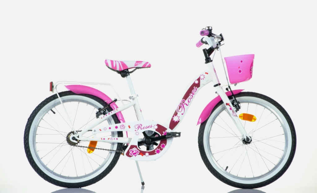SCH ROSES 20", bicicletta per bambini, adatta a bambini tra i 6 e i 10 anni, per altezza tra 120 e 155 cm, cestino, camp