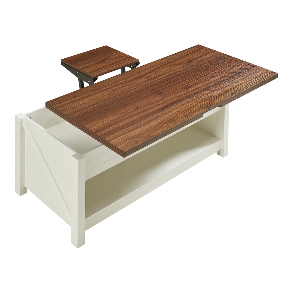 Tavolino Centrale da Salotto Kasama con Piano Sollevabile e Apribile 110 x 55 x 54 cm Effetto Noce / Bianco [en.casa]