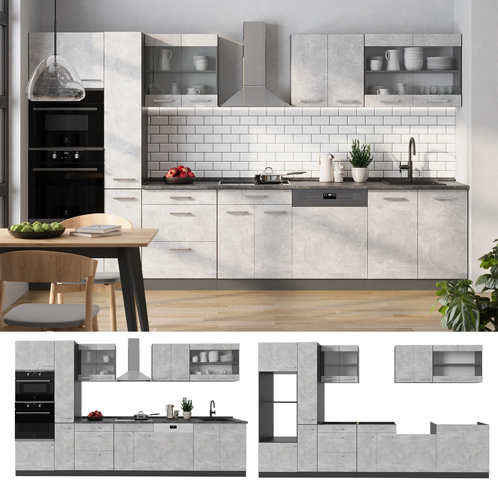 Vicco Cucina componibile Calcestruzzo/antracite 350 cm senza piano di lavoro