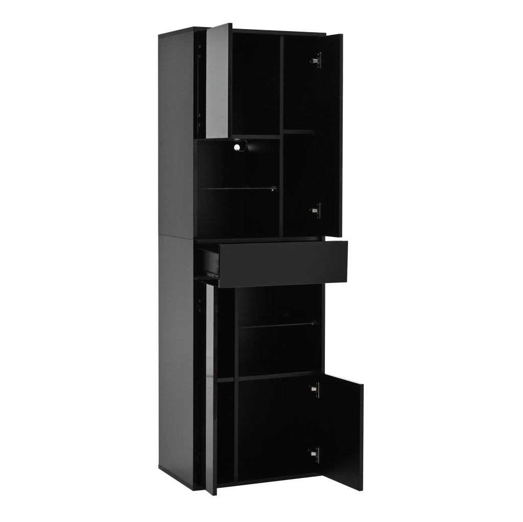 Vetrina 55x38x170 cm con LED e ripiani regolabili in truciolare nera