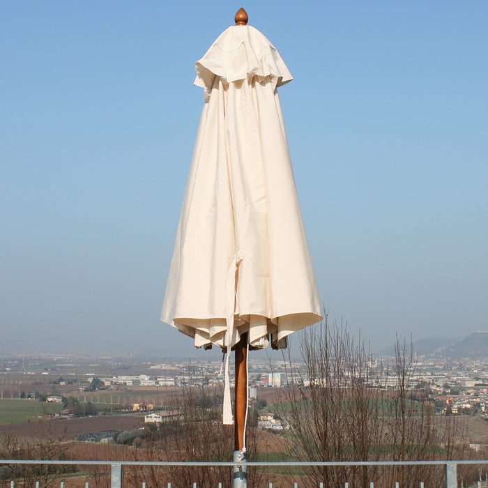 Ombrellone da Giardino Rotondo Ø4m Palo in Legno Ecrù