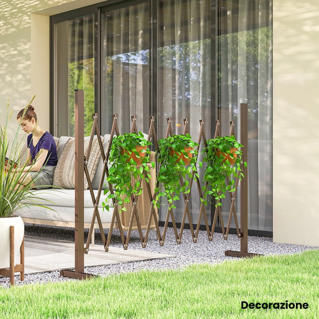 Recinzione per Giardino 250x31x103,5 cm a Larghezza Regolabile in Metallo e Alluminio Marrone