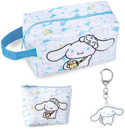 Borsa di cosmetici per ragazze, valigetta di viaggio con portafoglio, catena per chiavi, grande e carina borsa di trucco blu cartoon, valigetta in PU con cerniera, regali di Natale per regali di compleanno per bambini, donne e adolescenti.