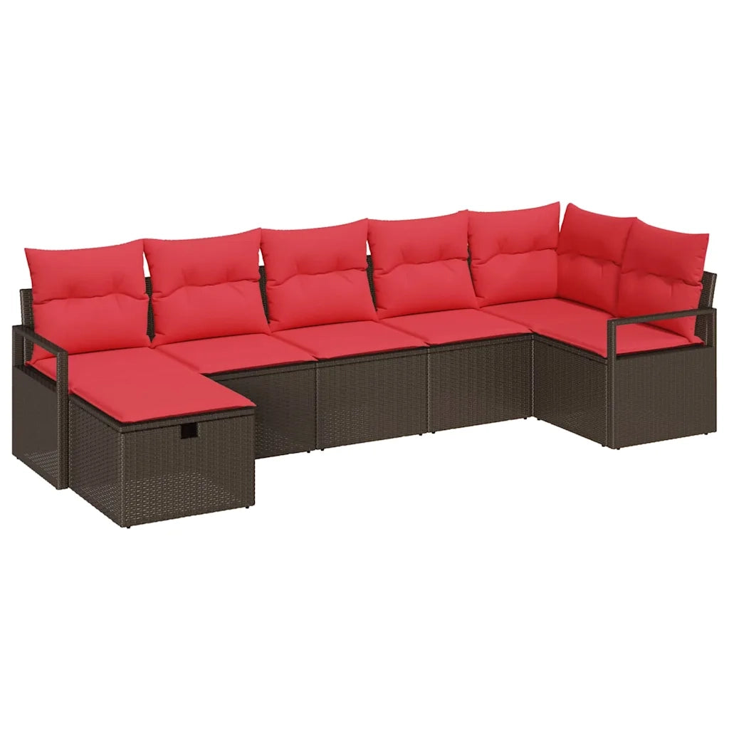 Set di divani con cuscino 7 pcs Marrone e Rosso polyrattan 3359203