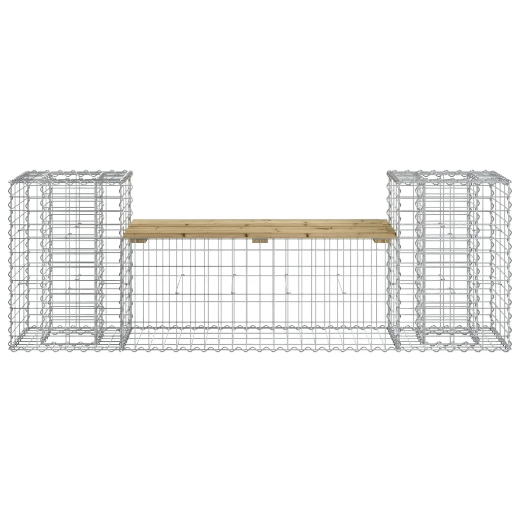 Panca da Giardino Design Gabbione-Sgabello-Panca da esterno 183x41x60,5cm Pino Impregnato