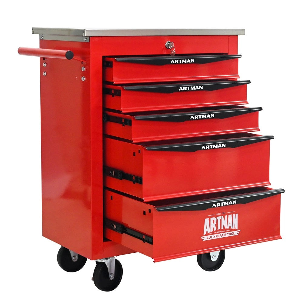 Carrello Portautensili 5 Cassetti con Ruote ¨C MINIMAL ¨C Acciaio Inox, Rosso e Nero