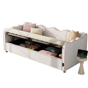 Letto daybed 90x200 cm con contenitore idraulico; presa USB e Type-C; bouclé beige