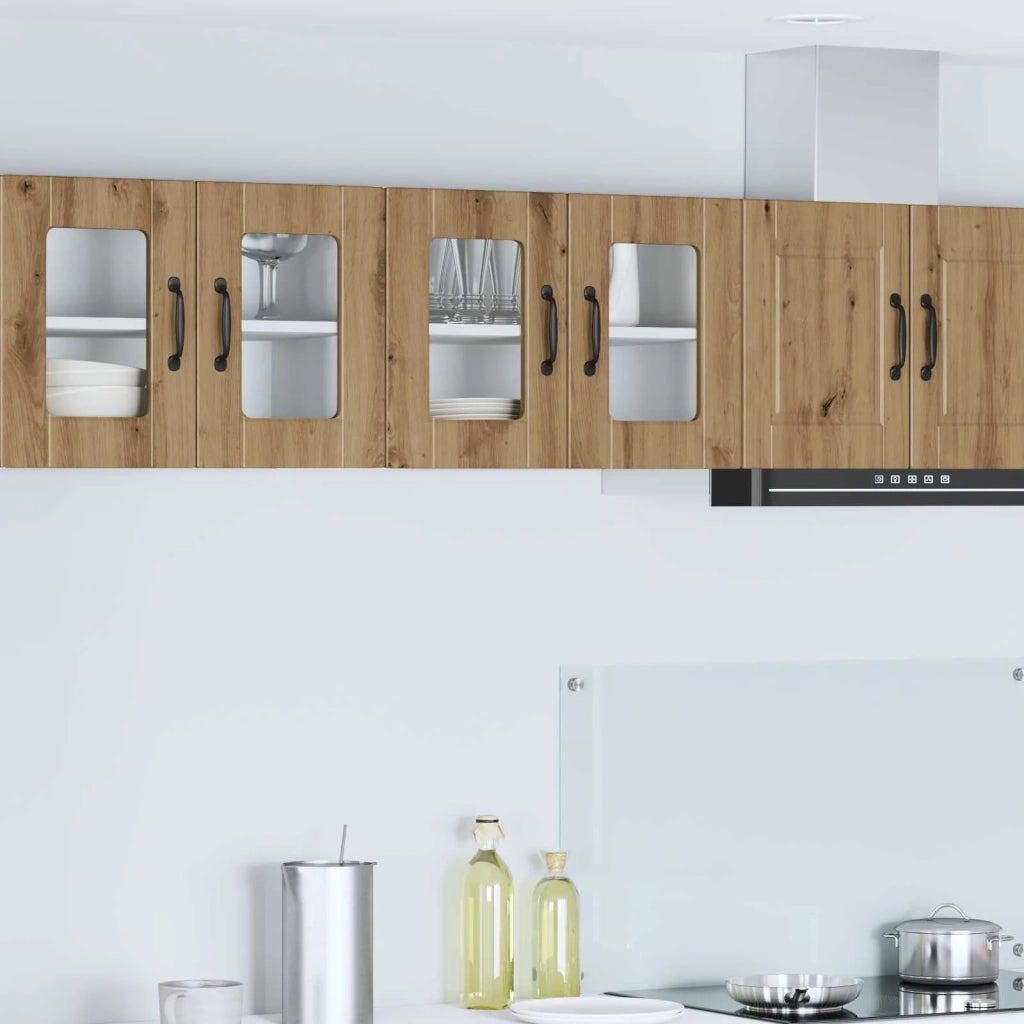 Pensile da cucina | Mobile in vetro da parete PORTO 2 pz Rovere artigianale