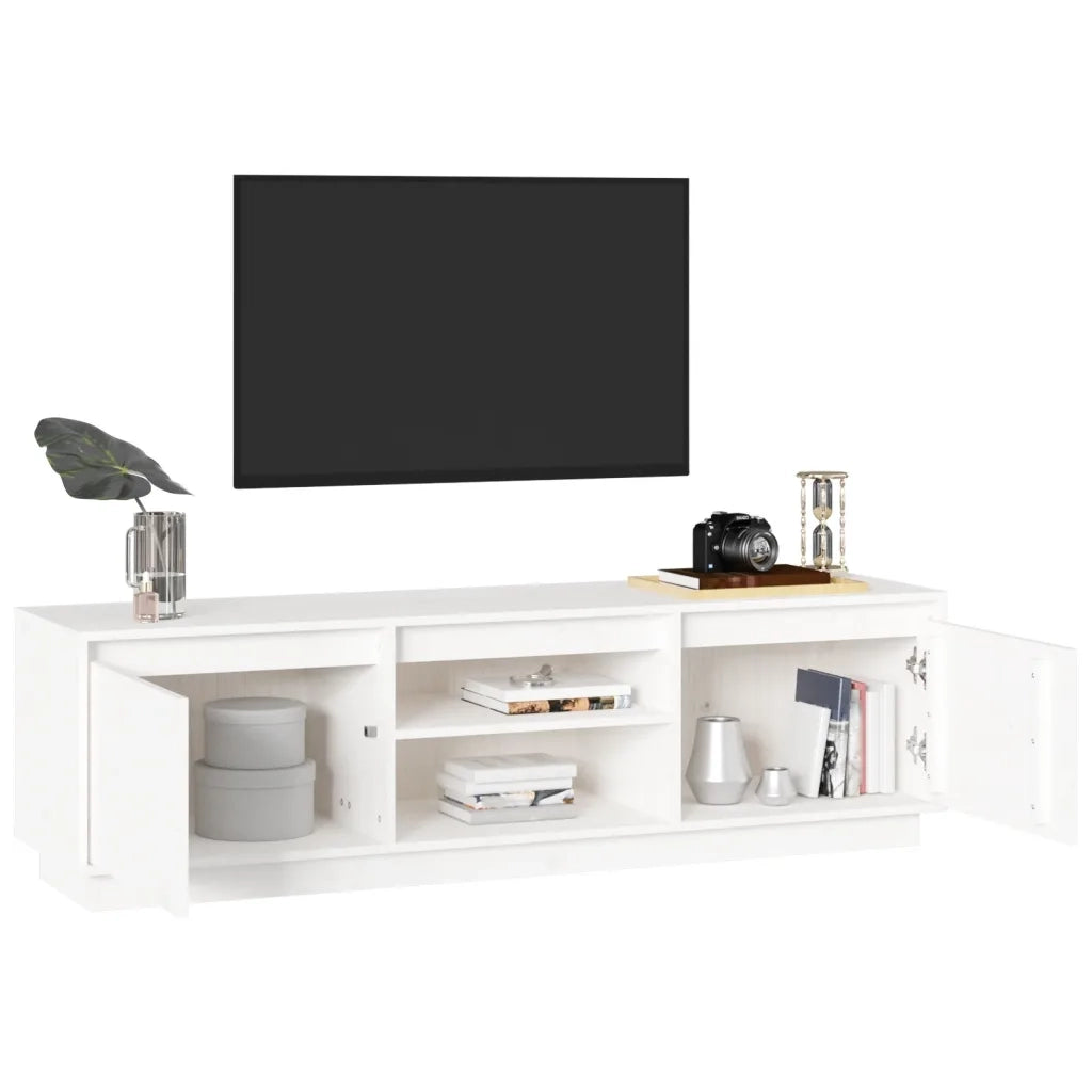 Mobile Porta TV-Mobile per TV-Credenza TV Bianco 140x35x40 cm in Legno Massello di Pino