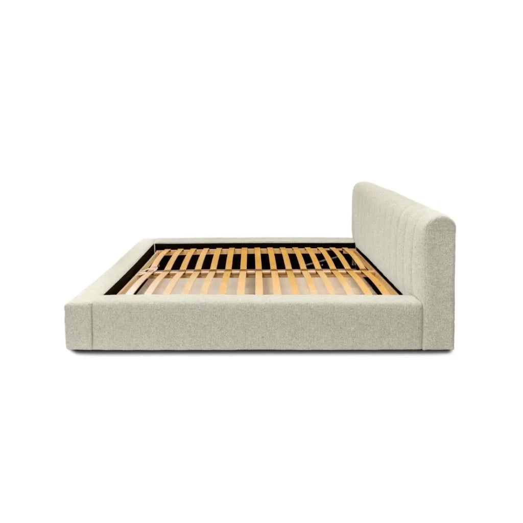 Letto contenitore CERVIN – Taupe sablé bouclé – 140x200 cm – Rete sollevabile – Design di alta gamma