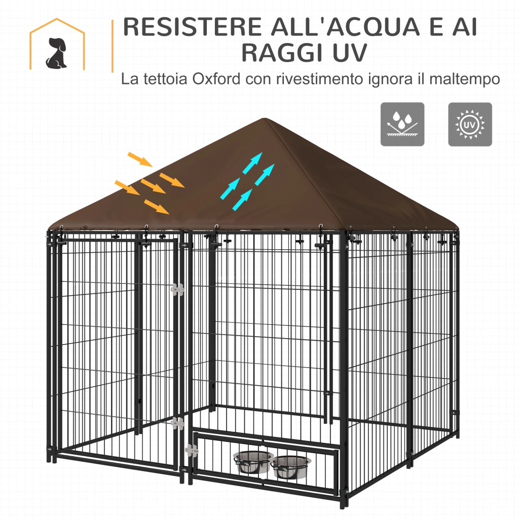 Recinto per Cani in Metallo e Tessuto ¨C zephmum ¨C 141x141x151 cm Nero e Marrone