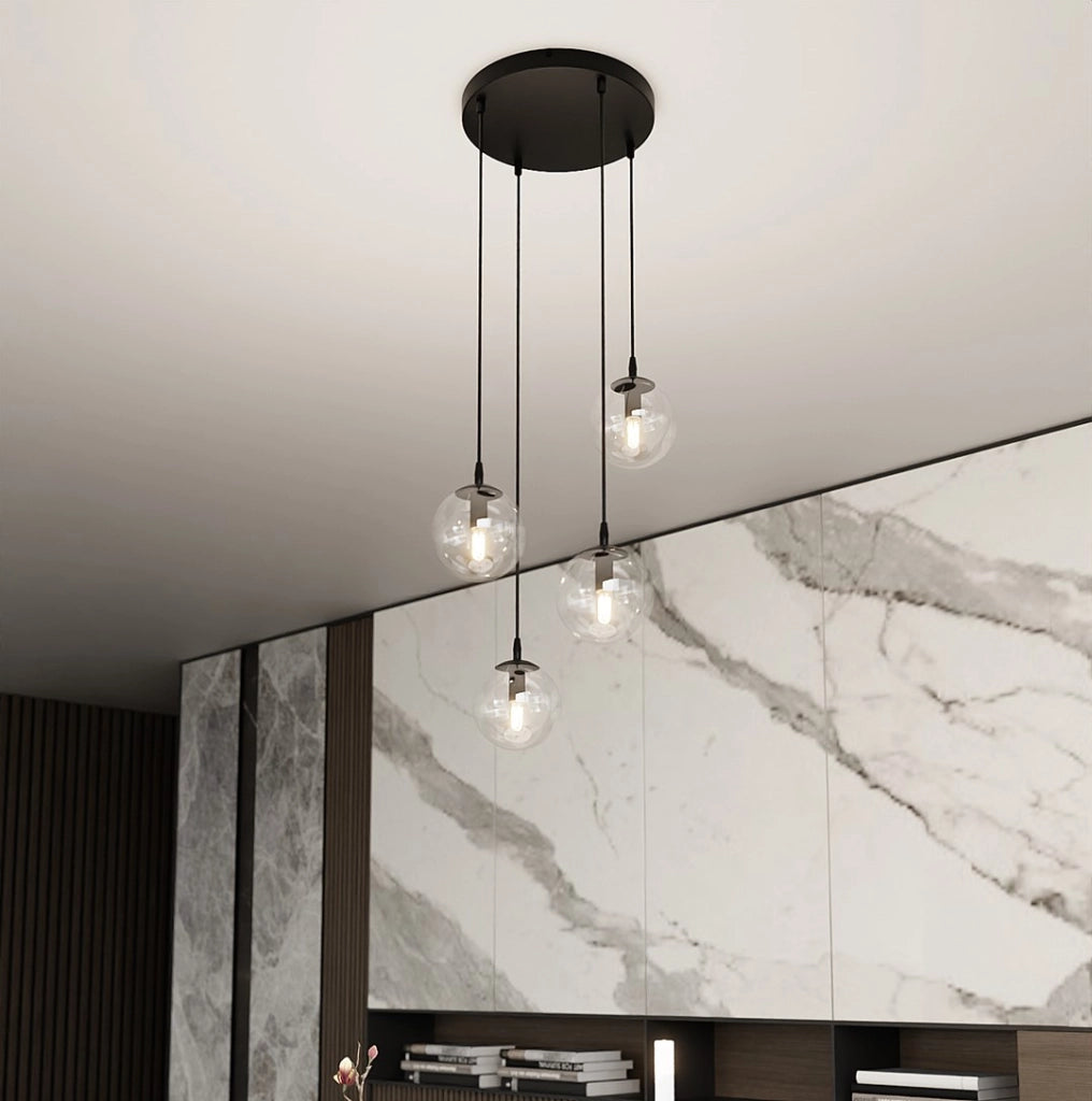 Lampadario Emibig Cosmo 4xE14 nero vetro trasparente