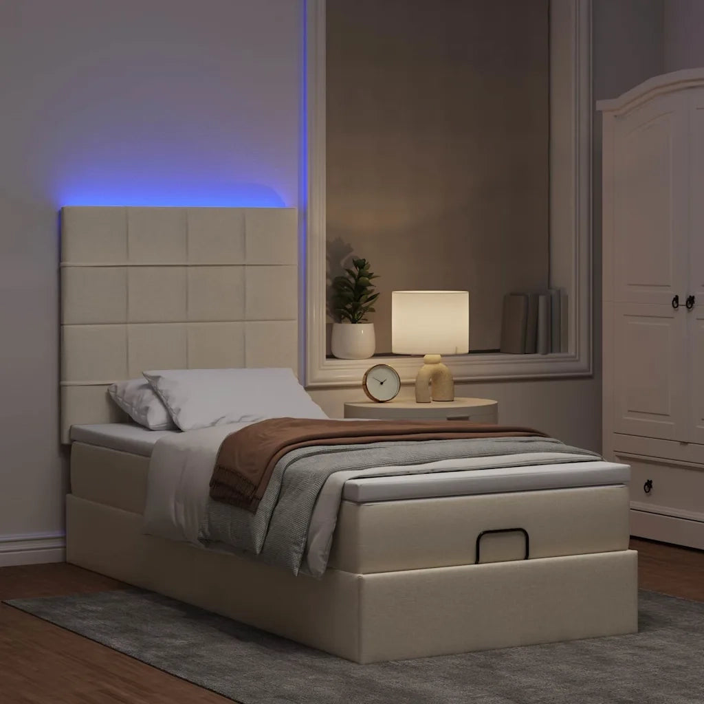 Struttura Letto Pouf con Materasso Crema 80x200 cm in Tessuto 3313966