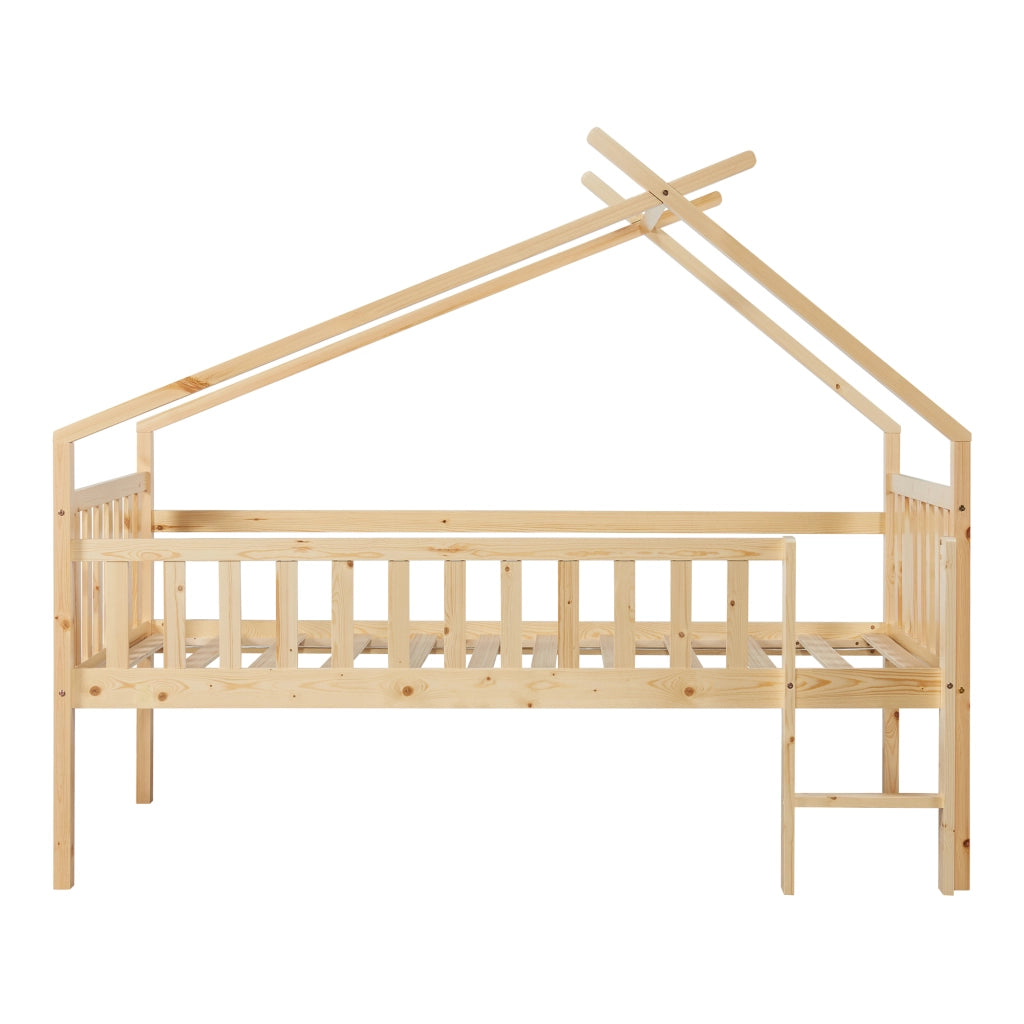 Letto a Casetta per Cameretta Sotkamo in Legno con Materasso 90x200 cm - Naturale [en.casa]
