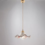 Sospensione 1 Luce Anemone In Ferro Laccato Avorio E Ceramica Decorata