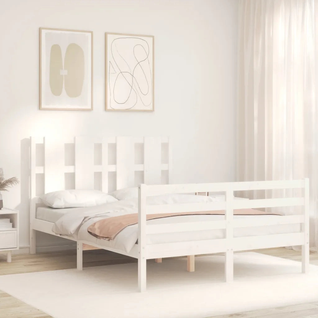 Giroletto con Testiera-Struttura Letto con testiera Bianco 140x190 cm in Legno Massello 756278