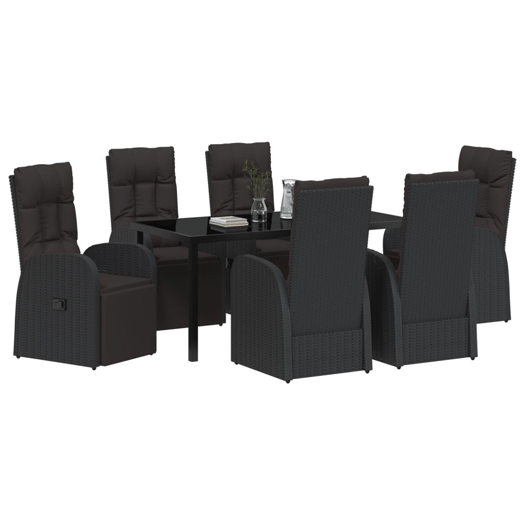 Set da Pranzo da Giardino da 7 pezzi con Cuscini in Rattan PE Nero