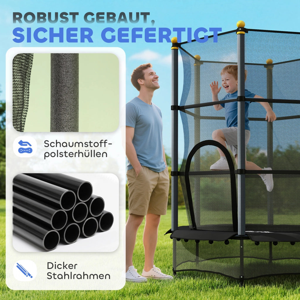 Trampolino per bambini ¨C zephmum ¨C ?140 cm, con rete di sicurezza, nero