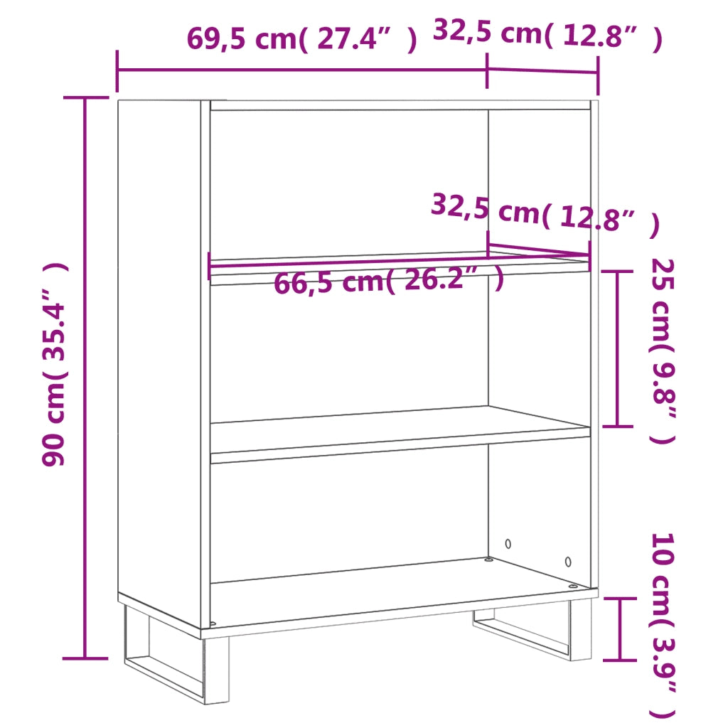 Scaffale Bianco Lucido 69,5x32,5x90 cm in Legno Multistrato 828390