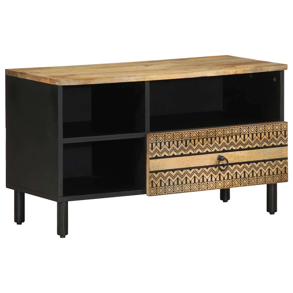 Mobile TV industriale con contenitore 80 x 33,5 x 46 cm legno massello nero 02_0057836