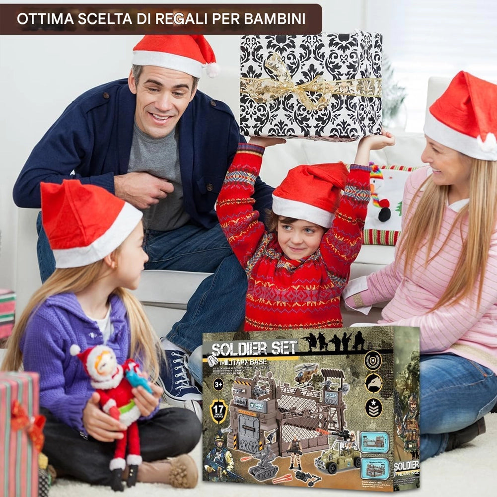 Playset Militare Giocattolo per Bambini 17 Pezzi Veicoli e Soldatini Idea Regalo