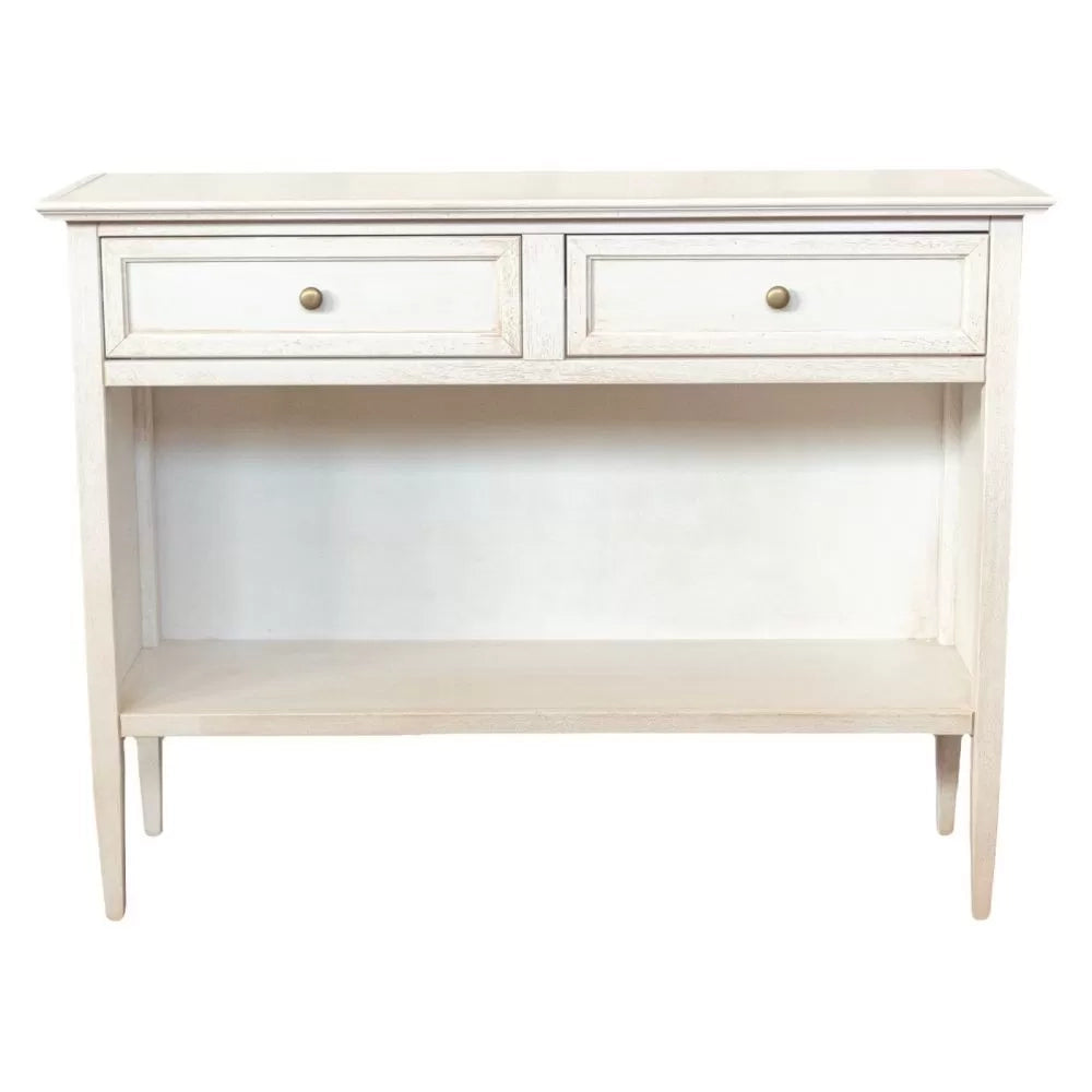 Madia credenza 2 cassetti 1 vano a giorno legno shabby bianco anticato 110x35x83 - Mobili 2G