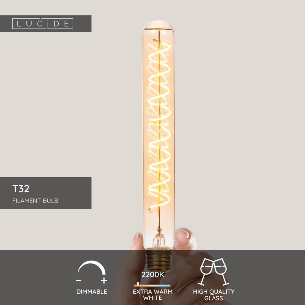 Lampadina LED filamento tubo ambra E27 2200K Lucide