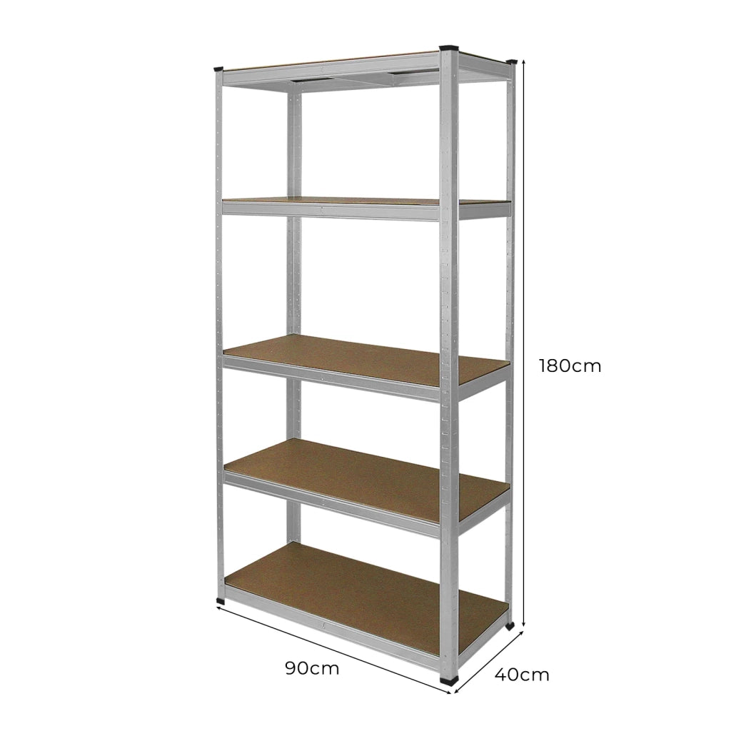 Set 3 Scaffali Metallici 90x40x180 cm 5 Ripiani MDF Portata 200 kg - Grigio