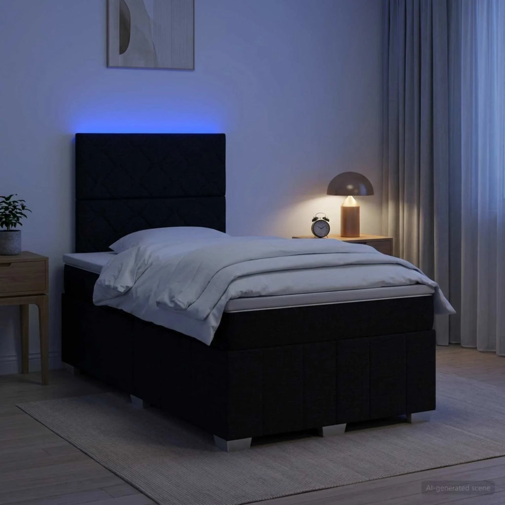 Letto Box Spring LED con Materasso Nero 120 x 200 cm Tessuto 3455586