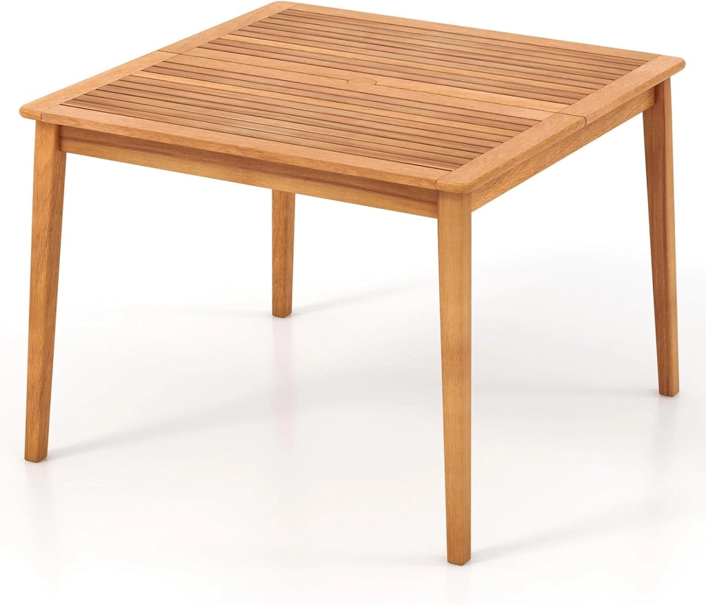 Tavolo da Giardino con Foro per Ombrellone da 5 cm, Tavolo da Pranzo in Legno di Acacia, Tavolo Rettangolare per 8 Persone, per Esterno, Balcone, Cortile, Veranda (Modello III)