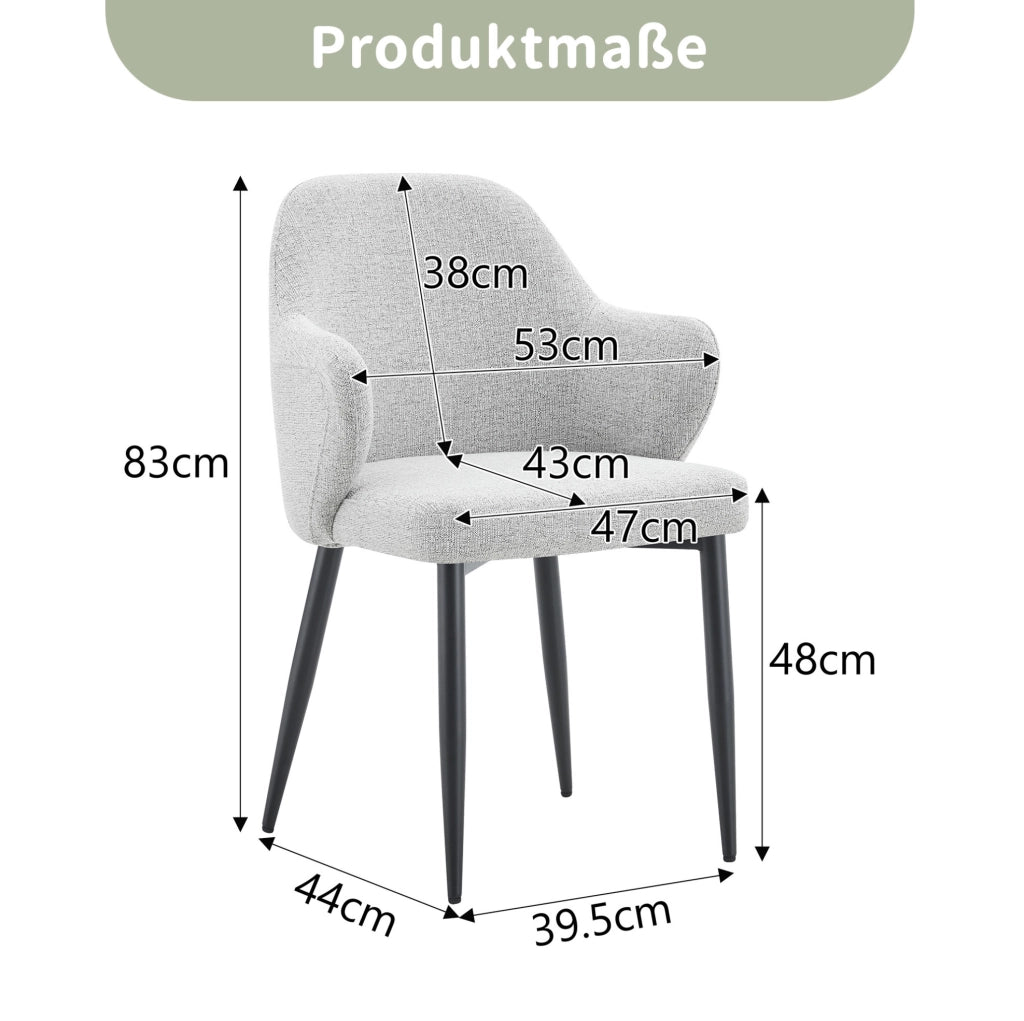 Set di 2 sedie da pranzo 83 cm con schienale avvolgente in tessuto e metallo grigio chiaro e nero