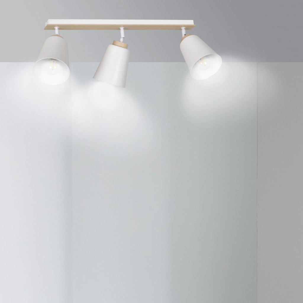 Faretto a soffitto ATLAS in acciaio bianco e legno naturale