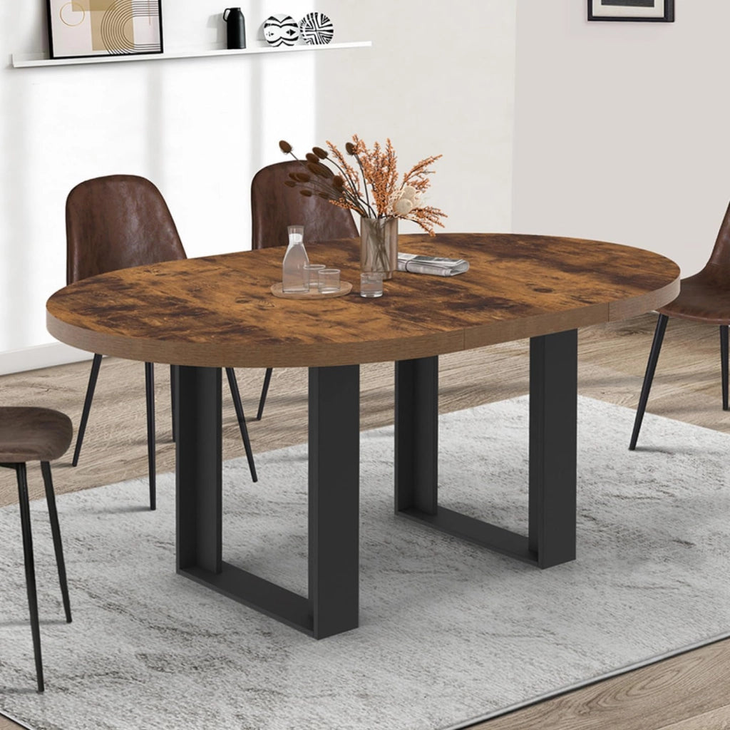 Tavolo da pranzo rotondo allungabile PHOENIX 4-6 persone in legno scuro effetto invecchiato e nero 110-150 cm
