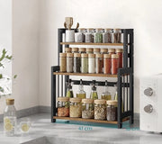 Organizzatore per erbe e caffè a 3 livelli – Bambù e Metallo – Supporto per cucina libero – Organizzatore per tavolo di lavoro – Marrone/Nero